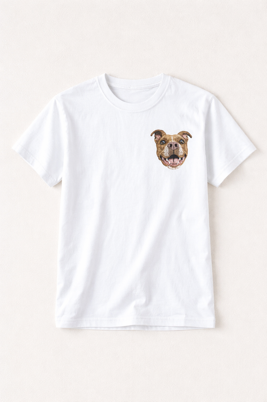 Remera manga corta unisex bordada con retrato de mascota