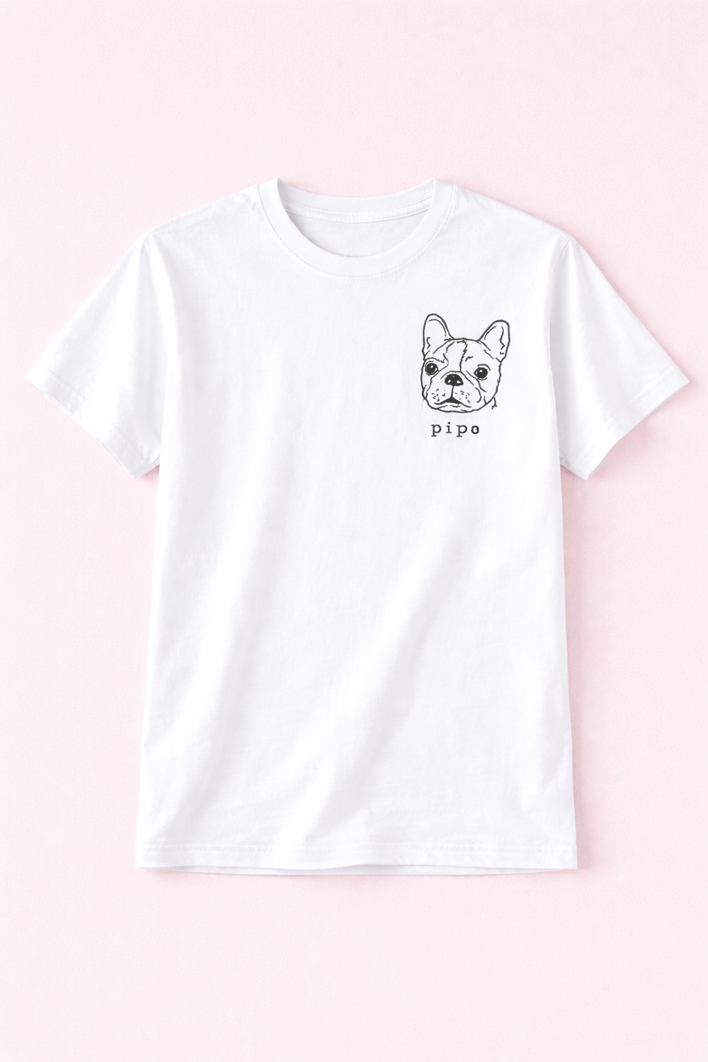 Remera manga corta unisex bordada lineal con retrato de mascota