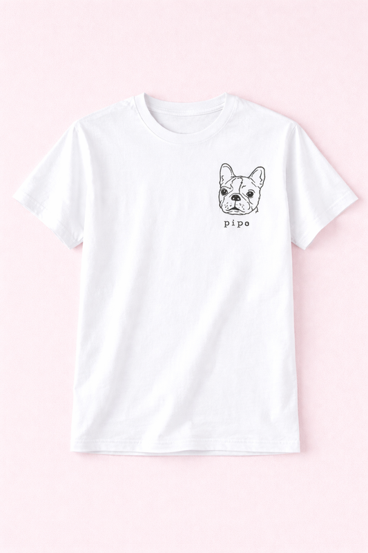 Remera manga corta unisex bordada lineal con retrato de mascota